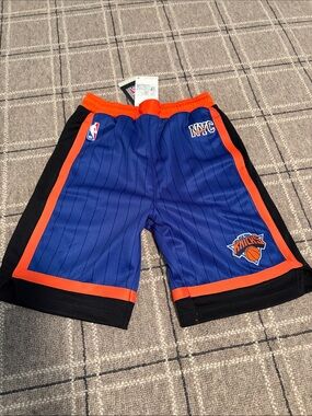 NBA Authentic Knicks Team Shorts - Blue with Orange Trim